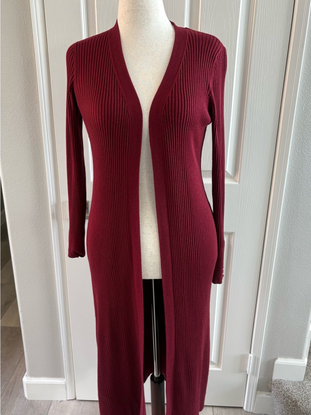 WHBM | Deep Red Ribbed Duster Cardigan | Sz M | Very Good Condition